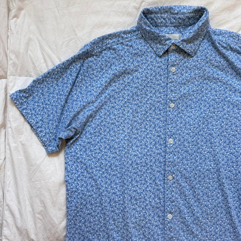 California‎ shirt co Blue floral short sleeve button up shirt sz L resort golf